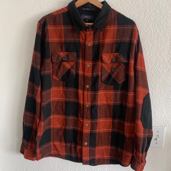 Roark Revival Mens Plaid Flannel Shirt Jacket L Orange Black Classic Fit - Picture 1 of 7